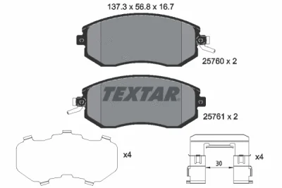 Комплект тормозных колодок, дисковый тормоз TEXTAR 2576001