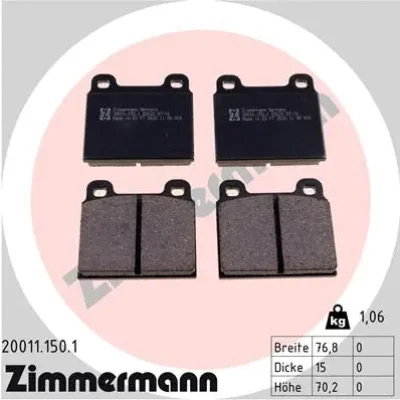 Комплект тормозных колодок, дисковый тормоз ZIMMERMANN 20011.150.1