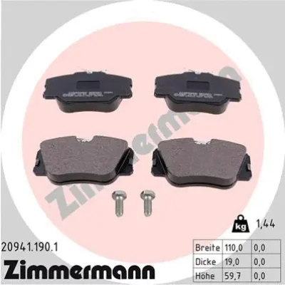 Комплект тормозных колодок, дисковый тормоз ZIMMERMANN 20941.190.1