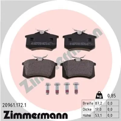 Комплект тормозных колодок, дисковый тормоз ZIMMERMANN 20961.172.1