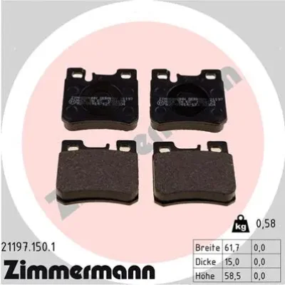 Комплект тормозных колодок, дисковый тормоз ZIMMERMANN 21197.150.1