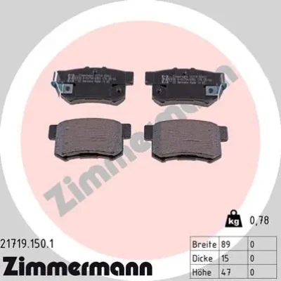 Комплект тормозных колодок, дисковый тормоз ZIMMERMANN 21719.150.1