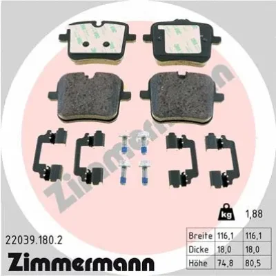 Комплект тормозных колодок, дисковый тормоз ZIMMERMANN 22039.180.2