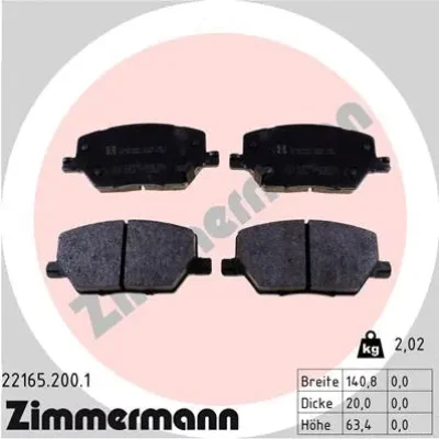 Комплект тормозных колодок, дисковый тормоз ZIMMERMANN 22165.200.1