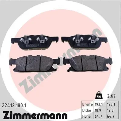 Комплект тормозных колодок, дисковый тормоз ZIMMERMANN 22412.180.1