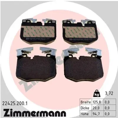 Комплект тормозных колодок, дисковый тормоз ZIMMERMANN 22425.200.1
