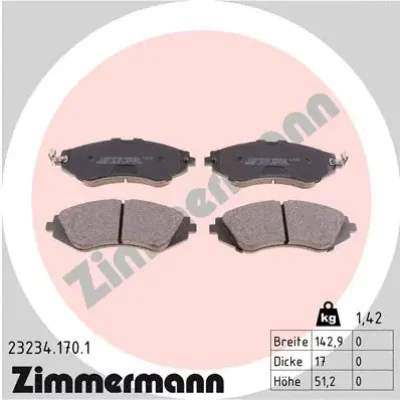 Комплект тормозных колодок, дисковый тормоз ZIMMERMANN 23234.170.1