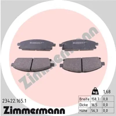 Комплект тормозных колодок, дисковый тормоз ZIMMERMANN 23422.165.1