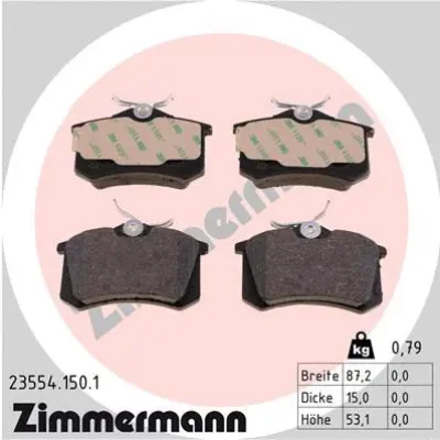 Комплект тормозных колодок, дисковый тормоз ZIMMERMANN 23554.150.1
