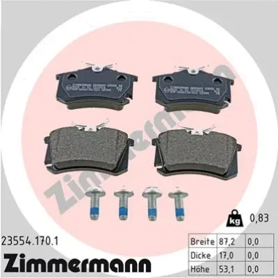 Комплект тормозных колодок, дисковый тормоз ZIMMERMANN 23554.170.1