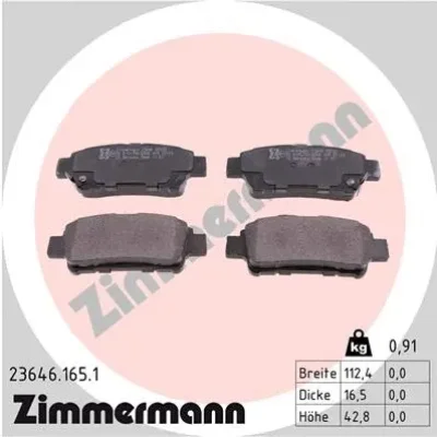 Комплект тормозных колодок, дисковый тормоз ZIMMERMANN 23646.165.1