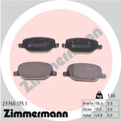 Комплект тормозных колодок, дисковый тормоз ZIMMERMANN 23760.175.1