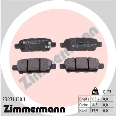 23871.138.1 ZIMMERMANN Комплект тормозных колодок, дисковый тормоз