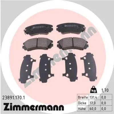 Комплект тормозных колодок, дисковый тормоз ZIMMERMANN 23891.170.1