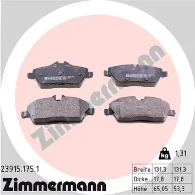 Комплект тормозных колодок, дисковый тормоз ZIMMERMANN 23915.175.1