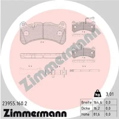 Комплект тормозных колодок, дисковый тормоз ZIMMERMANN 23955.160.2