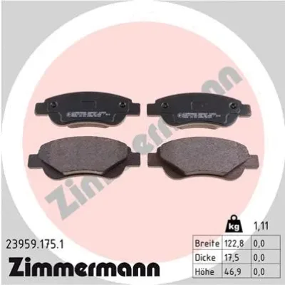 Комплект тормозных колодок, дисковый тормоз ZIMMERMANN 23959.175.1