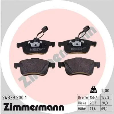 Комплект тормозных колодок, дисковый тормоз ZIMMERMANN 24339.200.1