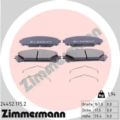 Комплект тормозных колодок, дисковый тормоз ZIMMERMANN 24452.175.2
