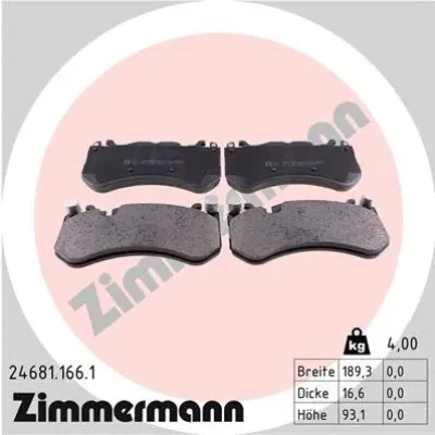 Комплект тормозных колодок, дисковый тормоз ZIMMERMANN 24681.166.1