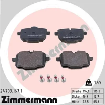 Комплект тормозных колодок, дисковый тормоз ZIMMERMANN 24703.167.1