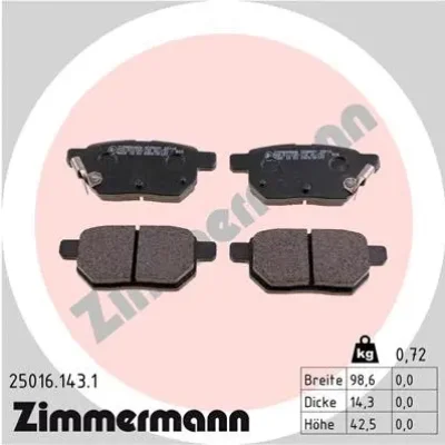 25016.143.1 ZIMMERMANN Комплект тормозных колодок, дисковый тормоз