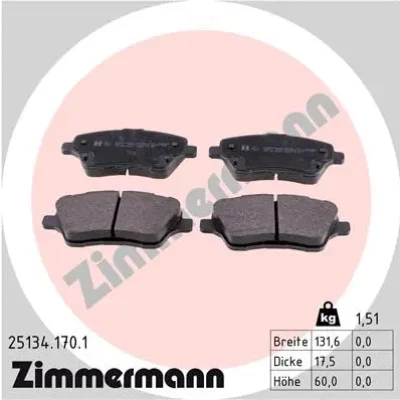 Комплект тормозных колодок, дисковый тормоз ZIMMERMANN 25134.170.1