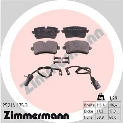 25214.175.3 ZIMMERMANN Комплект тормозных колодок, дисковый тормоз