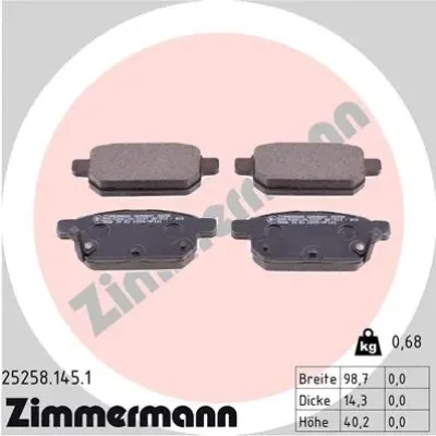 Комплект тормозных колодок, дисковый тормоз ZIMMERMANN 25258.145.1
