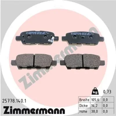 Комплект тормозных колодок, дисковый тормоз ZIMMERMANN 25778.140.1