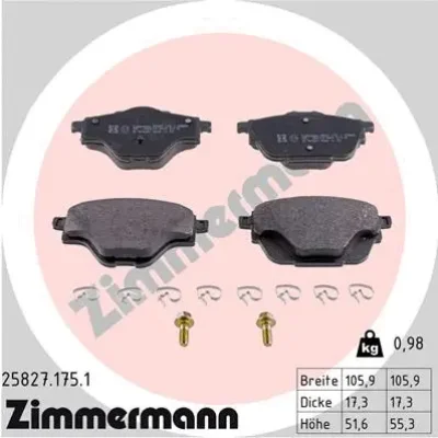 Комплект тормозных колодок, дисковый тормоз ZIMMERMANN 25827.175.1
