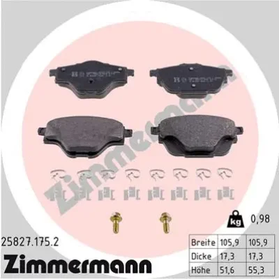 Комплект тормозных колодок, дисковый тормоз ZIMMERMANN 25827.175.2