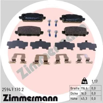 Комплект тормозных колодок, дисковый тормоз ZIMMERMANN 25947.170.2