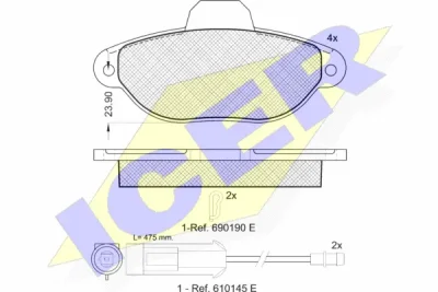 Комплект тормозных колодок, дисковый тормоз ICER 180953