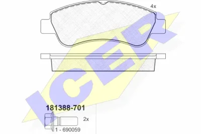 Комплект тормозных колодок, дисковый тормоз ICER 181388-701
