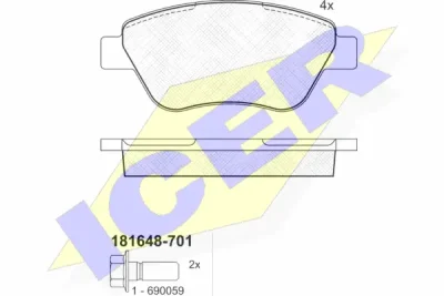 Комплект тормозных колодок, дисковый тормоз ICER 181648-701