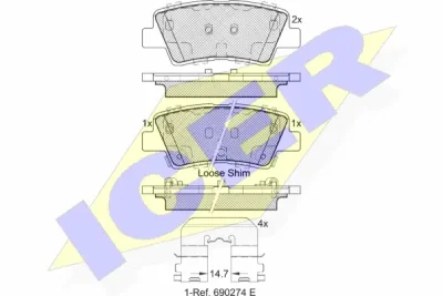 Комплект тормозных колодок, дисковый тормоз ICER 182036