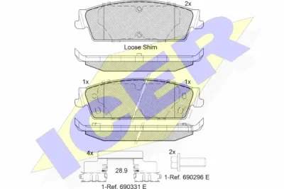 Комплект тормозных колодок, дисковый тормоз ICER 182139