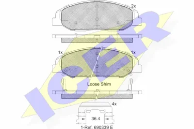 182141 ICER Комплект тормозных колодок, дисковый тормоз