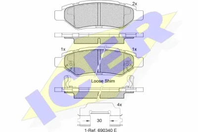 Комплект тормозных колодок, дисковый тормоз ICER 182142