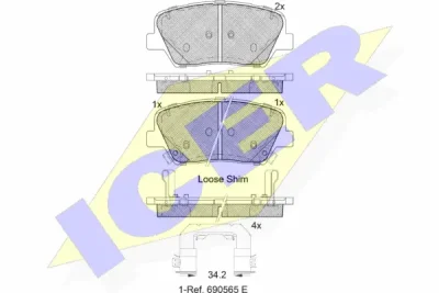 Комплект тормозных колодок, дисковый тормоз ICER 182147-203