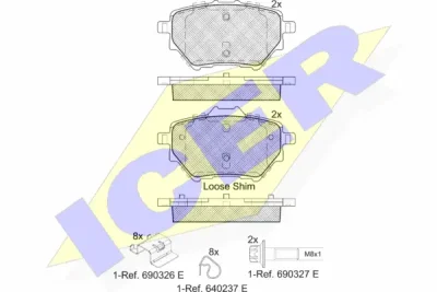 Комплект тормозных колодок, дисковый тормоз ICER 182162