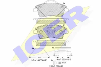 Комплект тормозных колодок, дисковый тормоз ICER 182329
