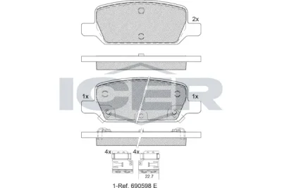 182412 ICER Комплект тормозных колодок, дисковый тормоз