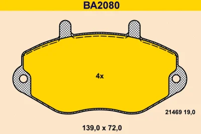 Комплект тормозных колодок, дисковый тормоз BARUM BA2080