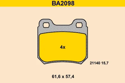 Комплект тормозных колодок, дисковый тормоз BARUM BA2098