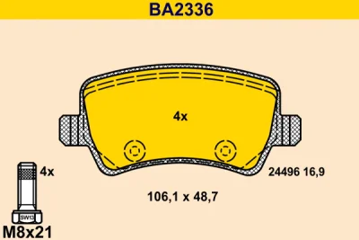 Комплект тормозных колодок, дисковый тормоз BARUM BA2336