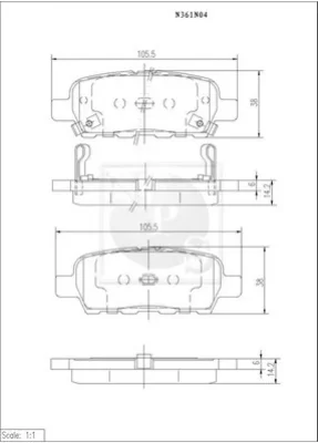 N361N04 NPS Комплект тормозных колодок, дисковый тормоз