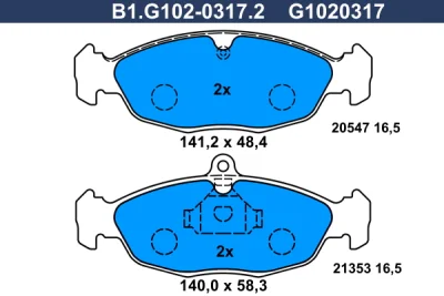 Комплект тормозных колодок, дисковый тормоз GALFER B1.G102-0317.2