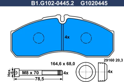 Комплект тормозных колодок, дисковый тормоз GALFER B1.G102-0445.2